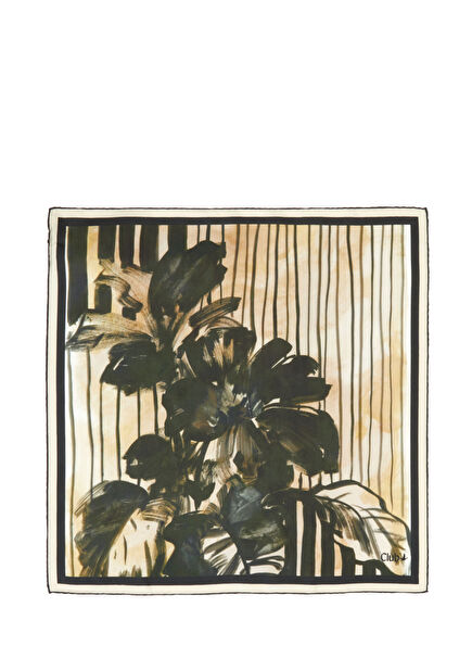 Beige Floral Patterned Women's Silk Scarf