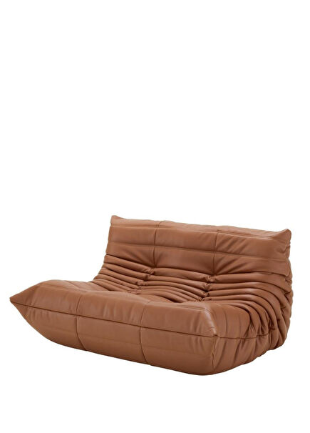 Togo Gold Brown Leather Double Sofa