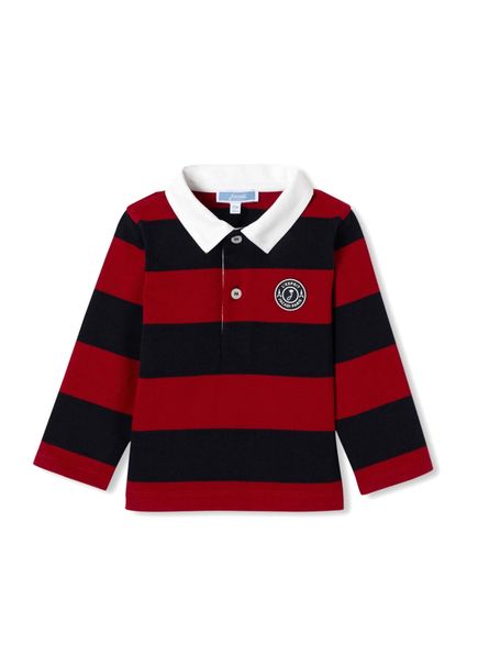 Kırmızı Çizgili Polo Yaka Uzun Kollu Erkek Bebek T-Shirt