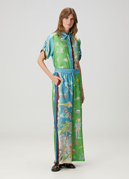 Daria Blue Green Silk Pants