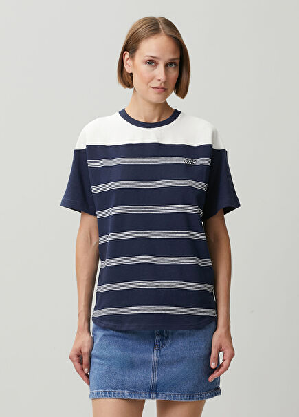 Lacivert Beyaz Çizgili T-shirt