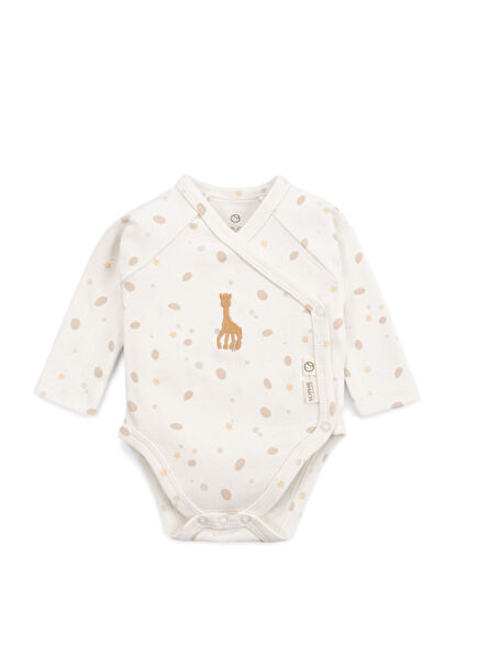 Sophie la girafe Krem Rengi Organik Pamuk Kruvaze Uzun Kollu Unisex Bebek Body