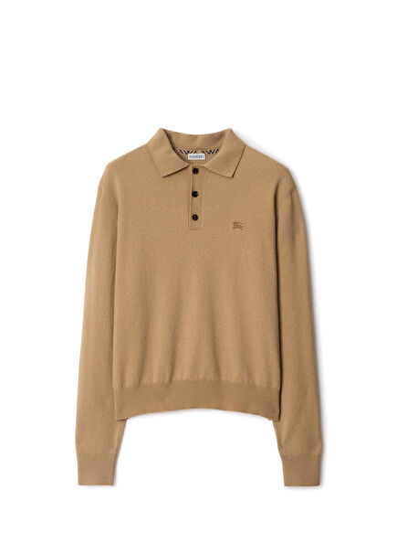 Cashmere Blend Beige Long Sleeve Men's Knitwear Sweater