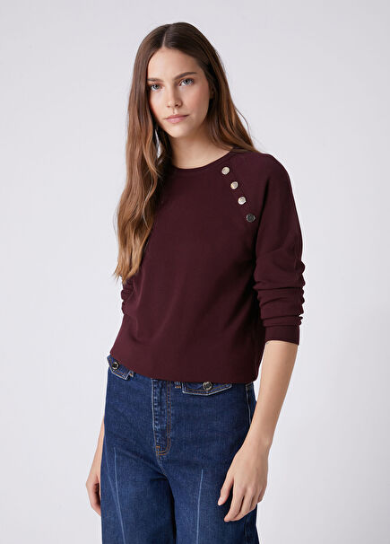 Burgundy Button Detailed Sweater