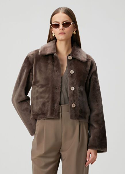 Taupe Shearling Leather Jacket