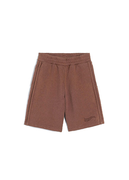 Koyu Kahverengi Logolu Unisex Çocuk Şort