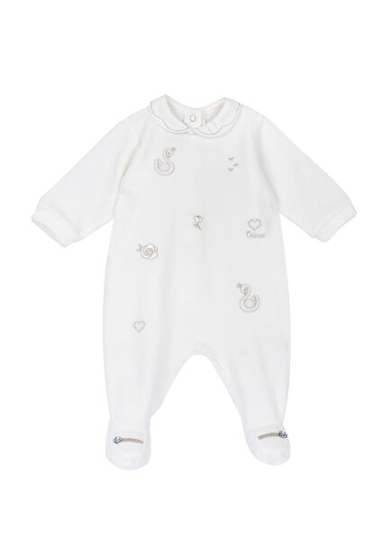 Bebek Yakalı Krem Arkadan Açılır Kız Bebek Tulum