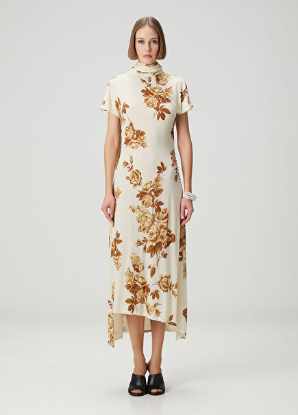 Cream Floral Midi Dress