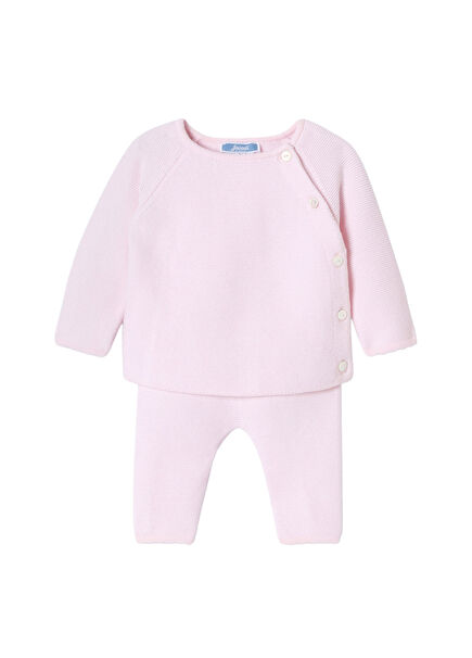Pembe Triko Uzun Kollu Üst ve Pantolon Kız Bebek 2'li Set