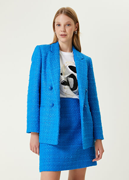 Mavi Simli Kruvaze Tweed Blazer