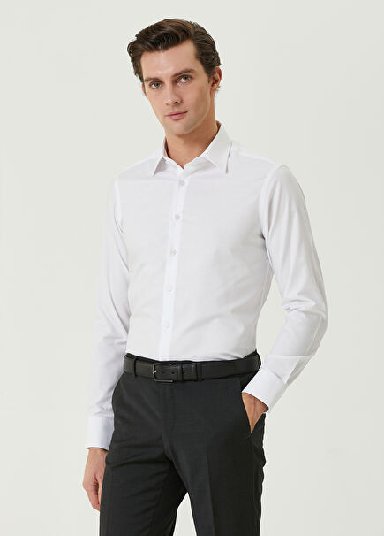 Slim Fit Beyaz Twill Non-Iron Gömlek