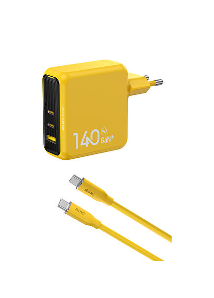 Magcube 140W 3 Portlu Şarj Adaptörü ve 140W 1m PD 3.1 480Mbps Süper Hızlı Şarj Data Kablosu Seti