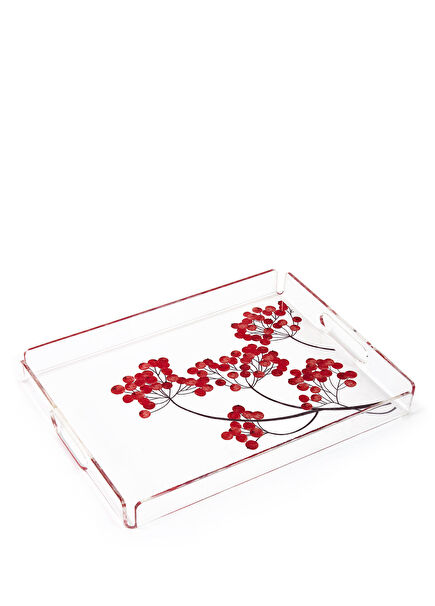 Kokina Desenli̇ Kırmızı Pleksi̇ Tepsi̇