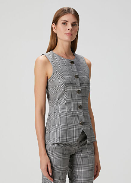 Black and White Plaid Women's Vest