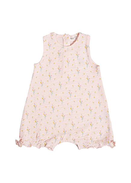 Kurdele Detaylı Pembe Kız Bebek Tulum