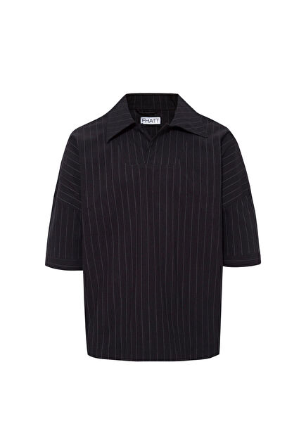 Second Time Siyah Çizgili Kısa Kollu Erkek Gömlek