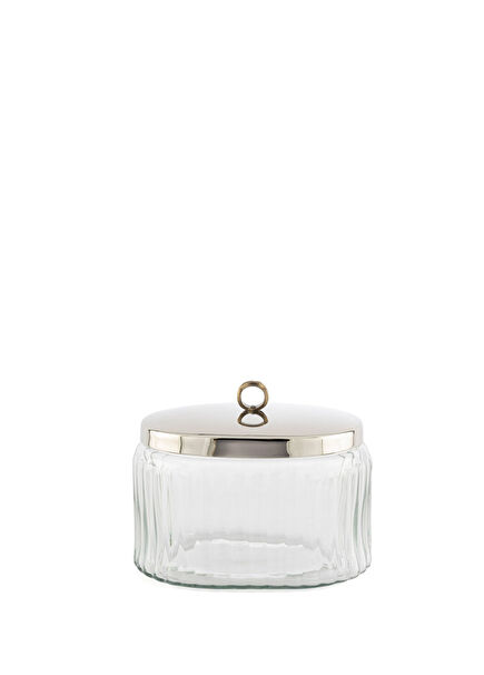 Gümüş Metal Kapaklı Cam Oval Kavanoz 19 cm