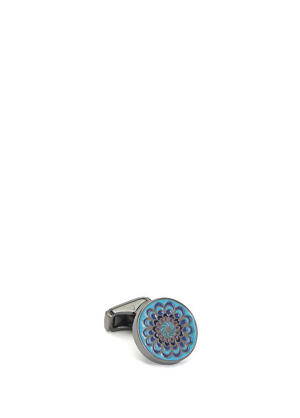 Blue Round Patterned Cufflinks