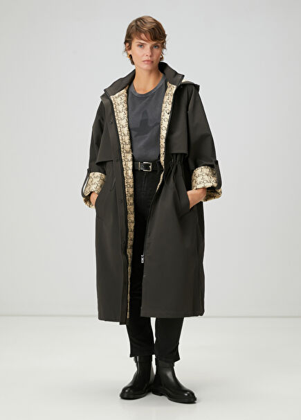 Dark Khaki Hooded Trench Coat