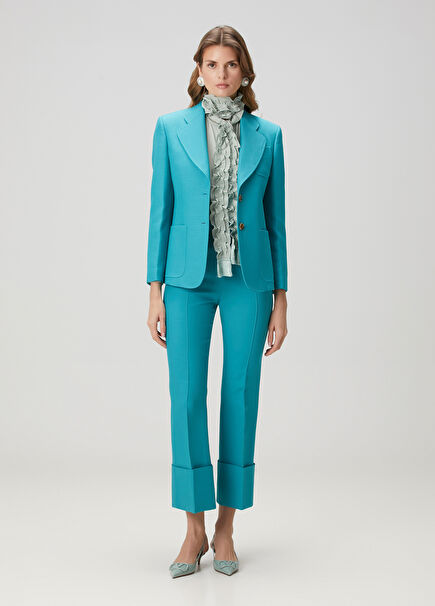 Blue Crop Wool Pants