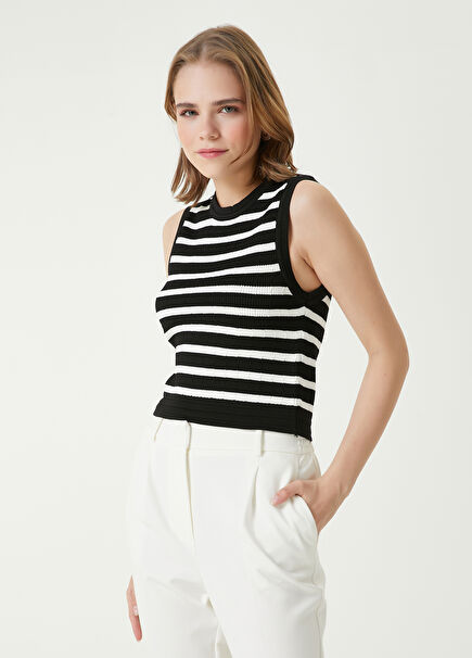 Black White Striped Knit Tank Top