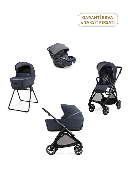 Electa Plus Rooftop Blue Baby Stroller and Darwin Recline Evo 4-Piece Travel System Baby Stroller with Baby Lap