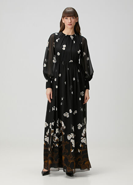 Black Floral Maxi Silk Dress