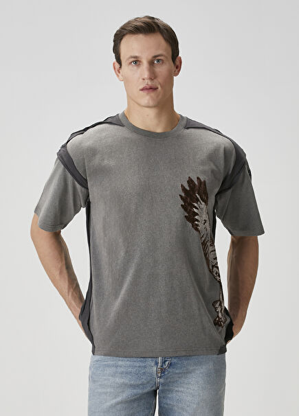 Grey Patch Detailed T-Shirt