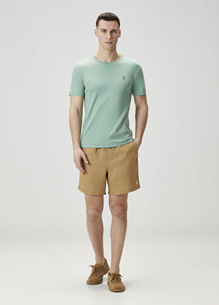 Beige Waist Corded Linen Shorts