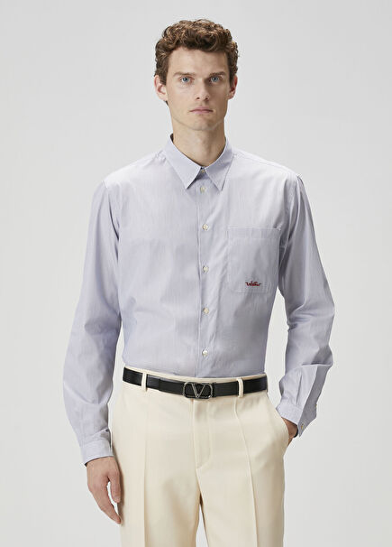 Mavi Çizgi Desenli Gömlek