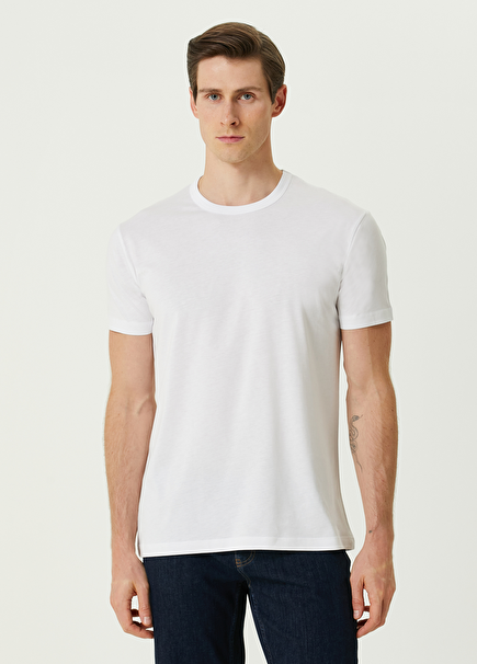 Bosphorus Premium Modal Qsimple Muscle Up Fit Beyaz Kısa Kollu Erkek T-shirt