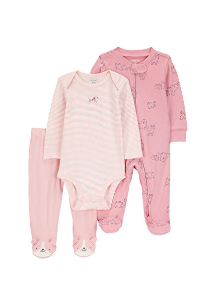 Pink Baby Girl Overalls Set