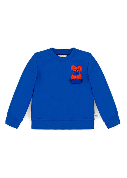 Saks Mavisi Bisiklet Yaka Unisex Çocuk Sweatshirt