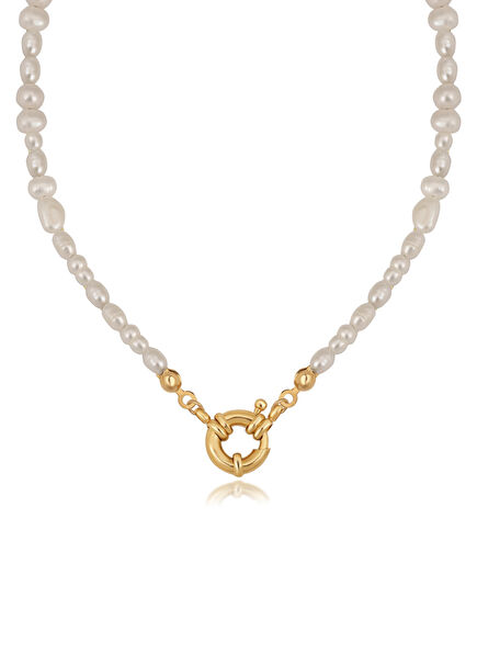 Gold Plated Women's Necklace with Pearl Zircon Stone