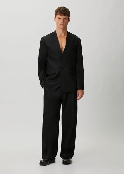 Siyah Yün Twill Pantolon