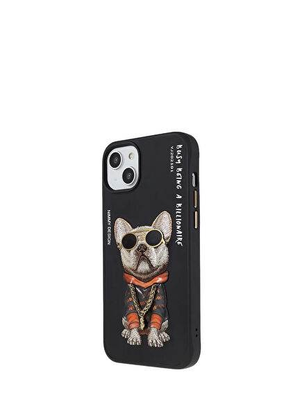 iPhone 15 Compatible 3D Glasses Chain Dog Detailed Embroidery Embossed Cool Glasses Phone Case