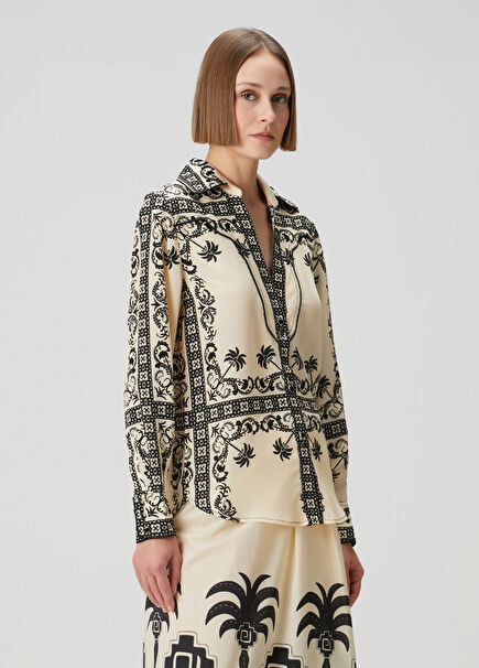 Sonriente Ecru Black Silk Shirt