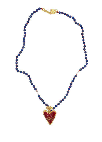 Sacred Milagro Lapis Lazuli 22K Gold Plated Women's Necklace with Natural Stones