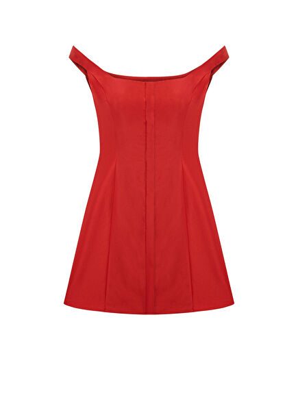 Emma Fiery Red Düşük Yaka Kadın Mini Elbise