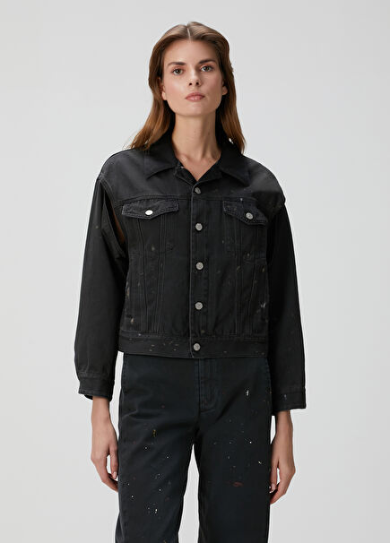 Black Sleeve Detail Denim Jacket