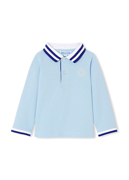 Light Blue Cotton Pique Polo Neck Long Sleeve Baby Boy Sweatshirt