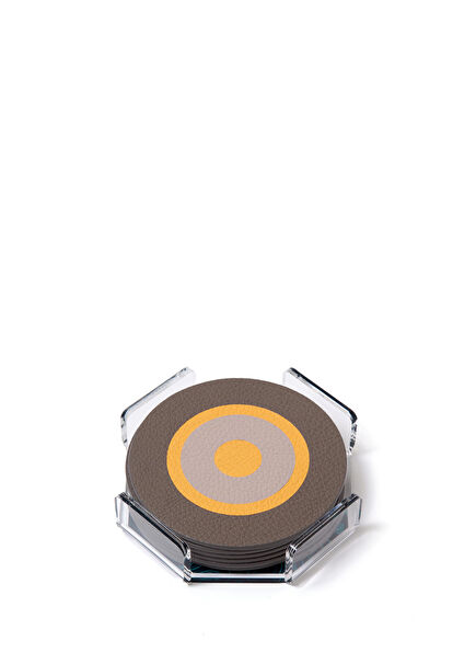 Stella Circle Mink 6-Pieces Leather Coasters