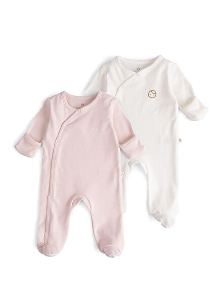 Pink Organic Cotton Gloved Unisex Baby 2-Piece Jumpsuit Set with Booties
