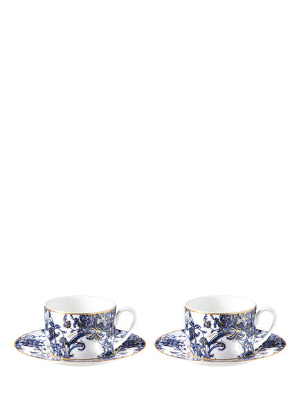 Azulejos Mavi Beyaz Desenli Porselen 2 Kişilik Kahve & Çay Fincan Takımı