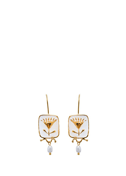 Beyaz Lotus 22 Ayar Altın Kaplama Kadın Küpe 