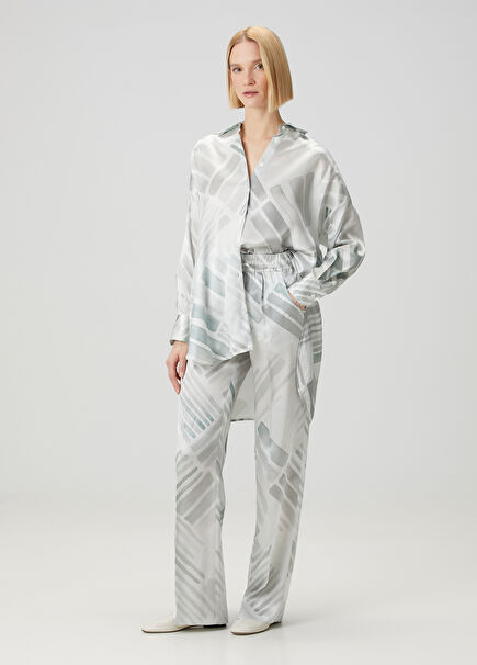 Grey Patterned Silk Trousers