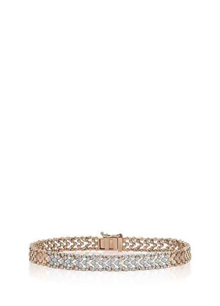 Loure Shine White Bracelet Pırlanta Taşlı 14 Ayar Pembe Altın Kadın Bileklik