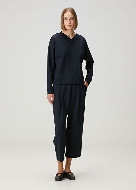 Lacivert Pileli Pantolon