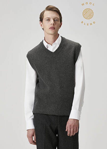 Grey Melange Cashmere Blend Sweater