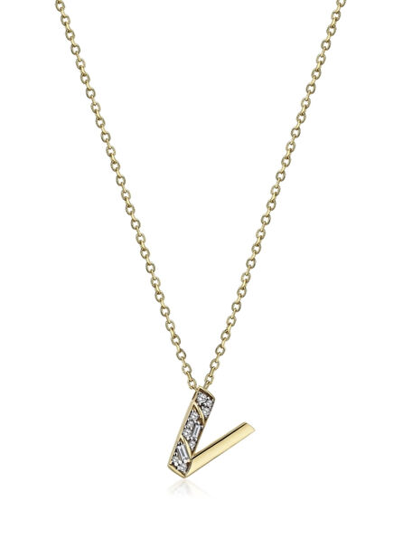 Timeless Initials V Harfli Pırlanta Taşlı 14 Ayar Altın Kadın Kolye